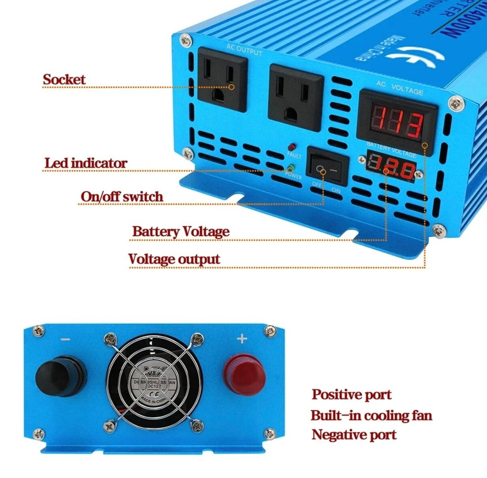 Инвертор 12V-220V 4000W чистый синус (синий) Lvyuan