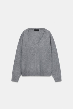 ZARA МЯГКИЙ ТРИКОТАЖНЫЙ СВИТЕР, СЕРЫЙ МЕЛАНЖ