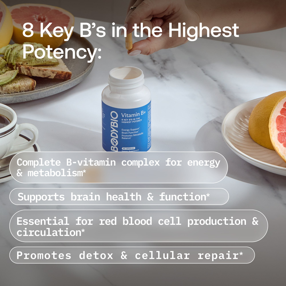 BodyBio, витамин B+, 90 капсул