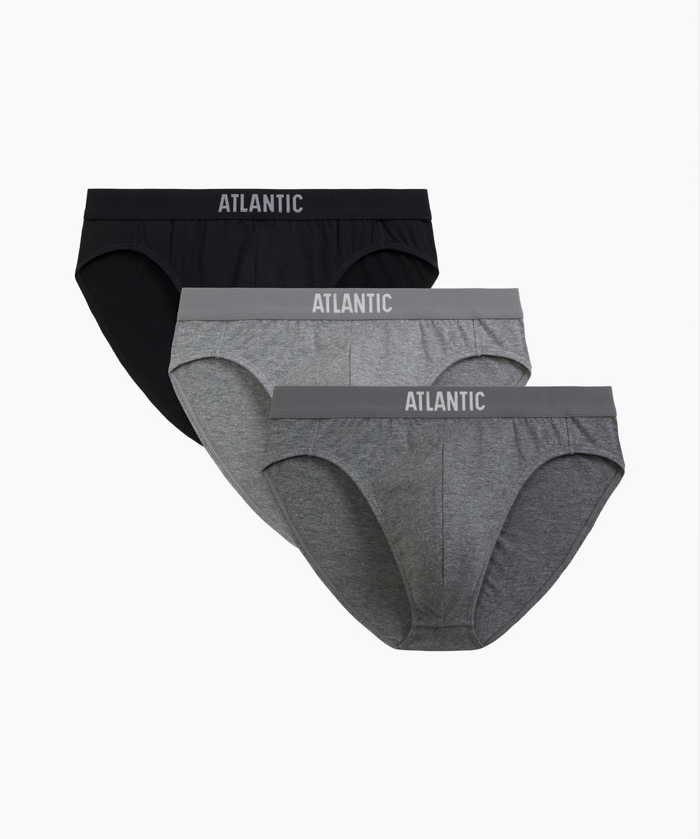 Мужские трусы слипы спорт Atlantic, набор 3 шт., хлопок, черные + серый меланж + темно-серый меланж, 3MP-094