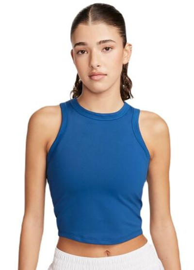 Женский топ теннисный Nike One Fitted Dir-Fit Short Sleeve Crop Tank - court blue/black