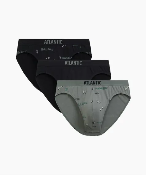 Мужские трусы (3шт) слипы спорт Atlantic 3MP-206, хлопок, черный + черный + светлый хаки