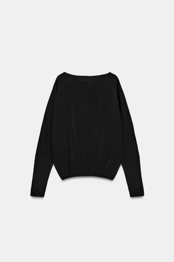ZARA ФУТБОЛКА С ЭЛАСТИЧНЫМ НИЗОМ, ЧЕРНЫЙ