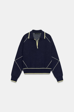 ZARA СВИТЕР ПОЛО С КОНТРАСТНОЙ ОКАНТОВКОЙ, ЧЕРНИЛЬНО-СИНИЙ