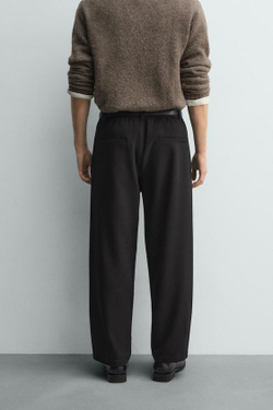 ZARA БРЮКИ RELAXED FIT СО СКЛАДКАМИ, ЧЕРНЫЙ