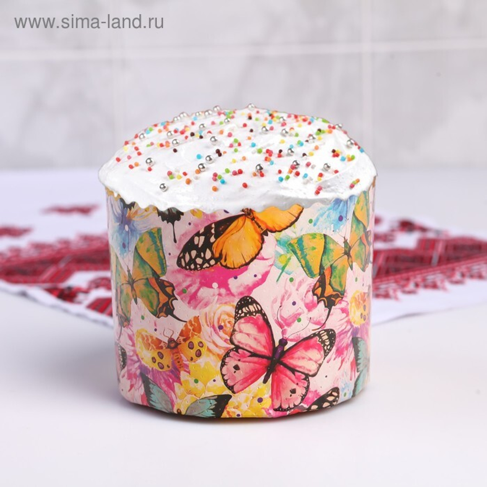 Форма бумажная для кекса, маффинов и кулича "Бабочки цветные" 110x85мм   4705664