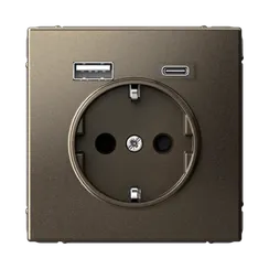 Розетка с USB A+C с заземлением и защитными шторками Systeme Electric ArtGallery Мокко GAL000632