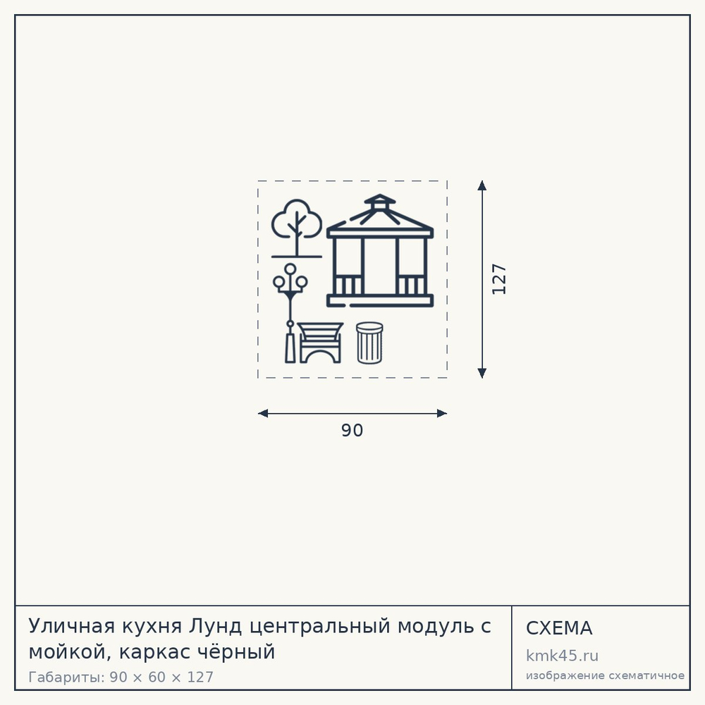 Уличная кухня Лунд центральный модуль с мойкой, каркас чёрный — от 38 000 ₽