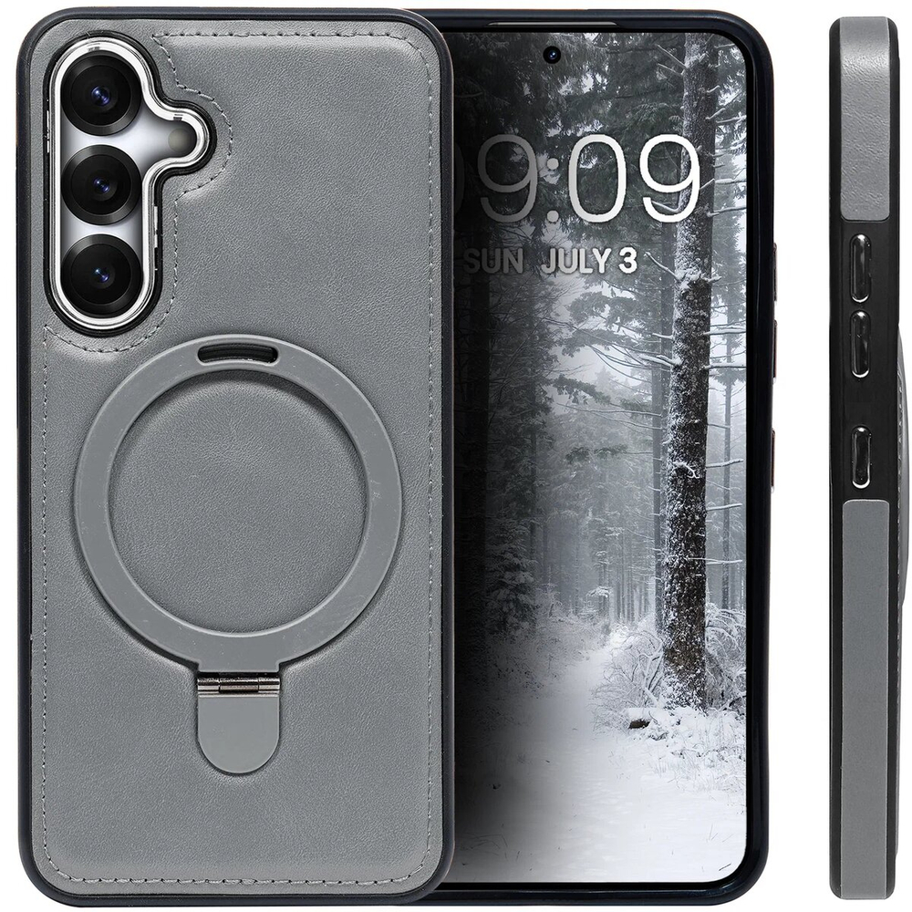 Business style чехол из кожи для SAMSUNG GALAXY S25 (не ULTRA/ FE/ PLUS!) с кольцом-подставкой и бархатной подкладкой