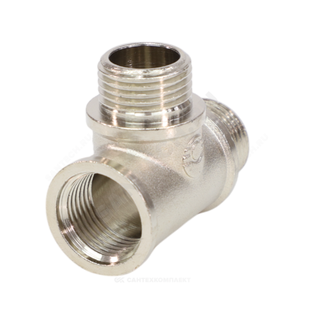 Тройник латунь никель переходной Ду 20х15х20 (3/4"х1/2"х3/4") ВР/НР/НР VALFEX VF.133.N.034.012.034