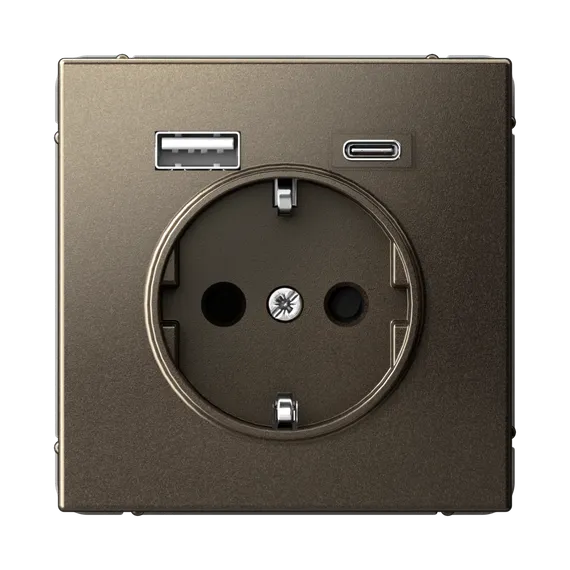 Розетка с USB A+C с заземлением и защитными шторками Systeme Electric ArtGallery Мокко GAL000632