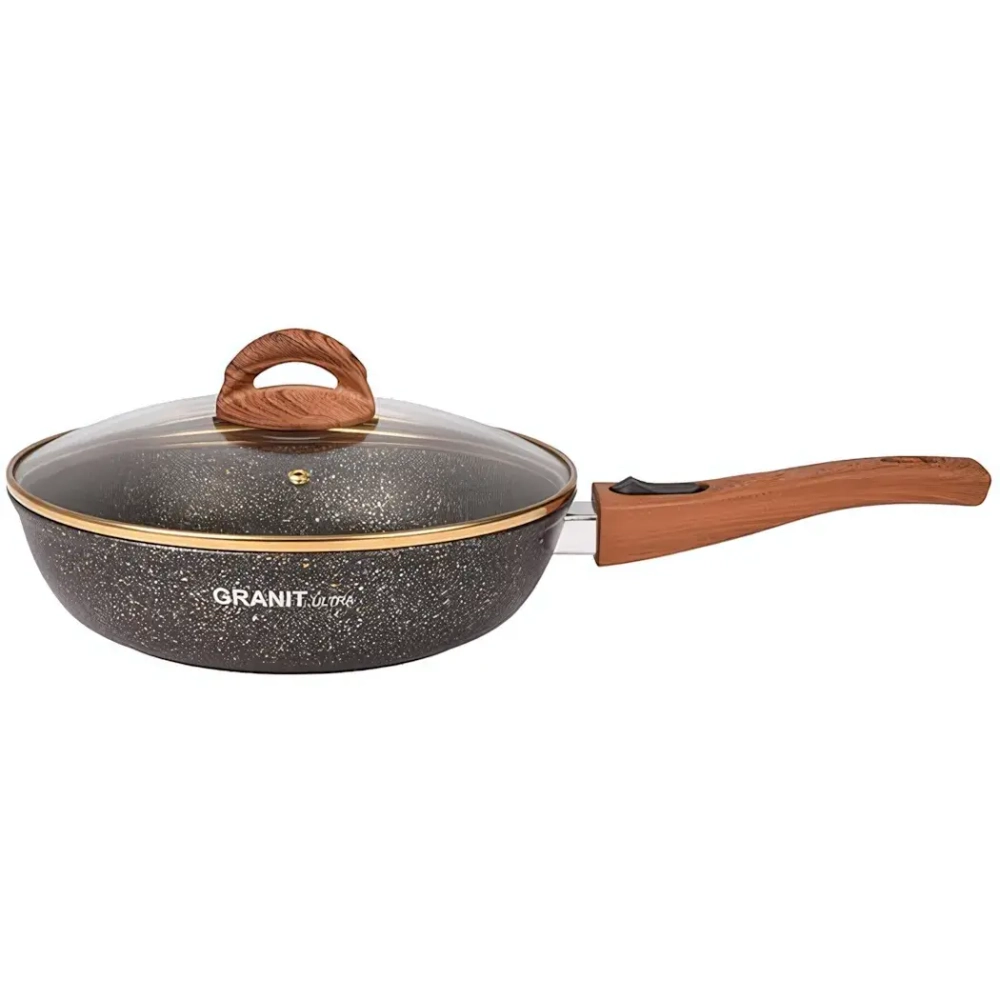 Сковорода 26*6,5см со съемной ручкой и стекл. крышкой «Granit ultra» (black-gold) сгбг263а
