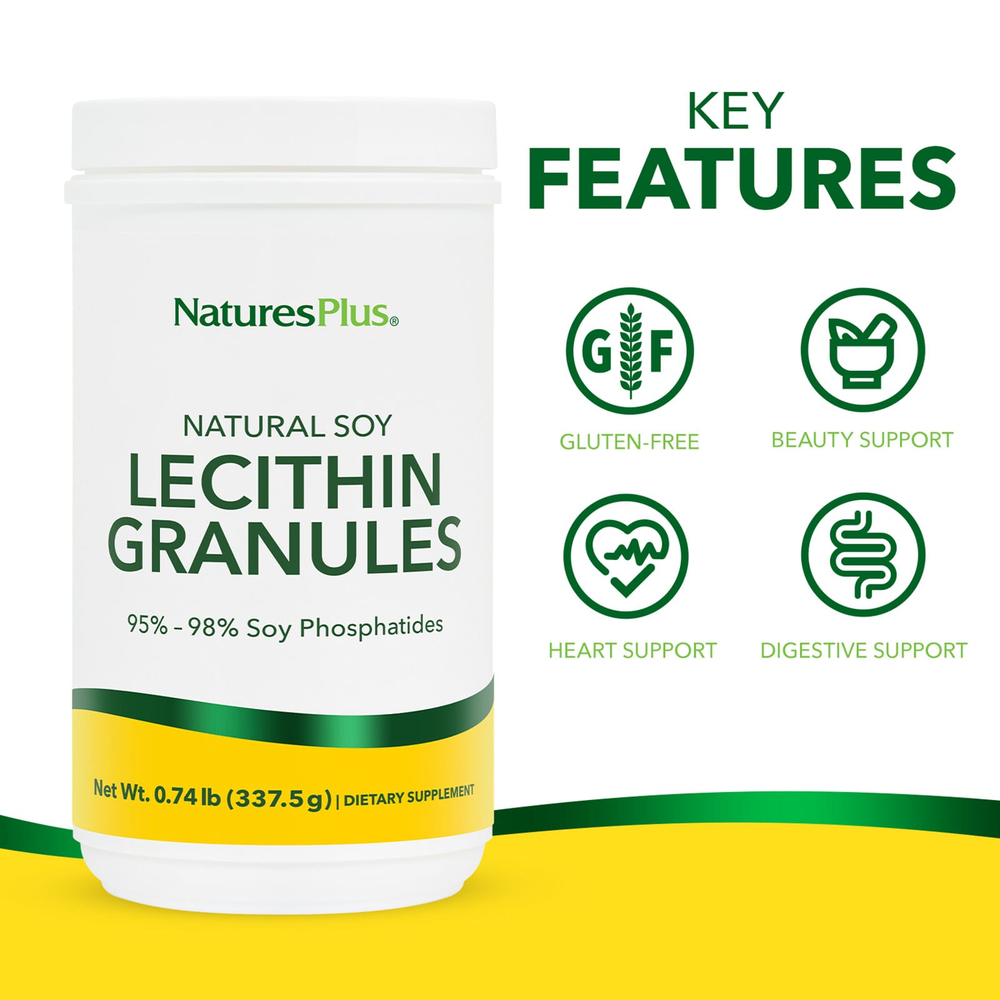 NaturesPlus, натуральный соевый лецитин в гранулах, 337,5 г (0,74 фунта)