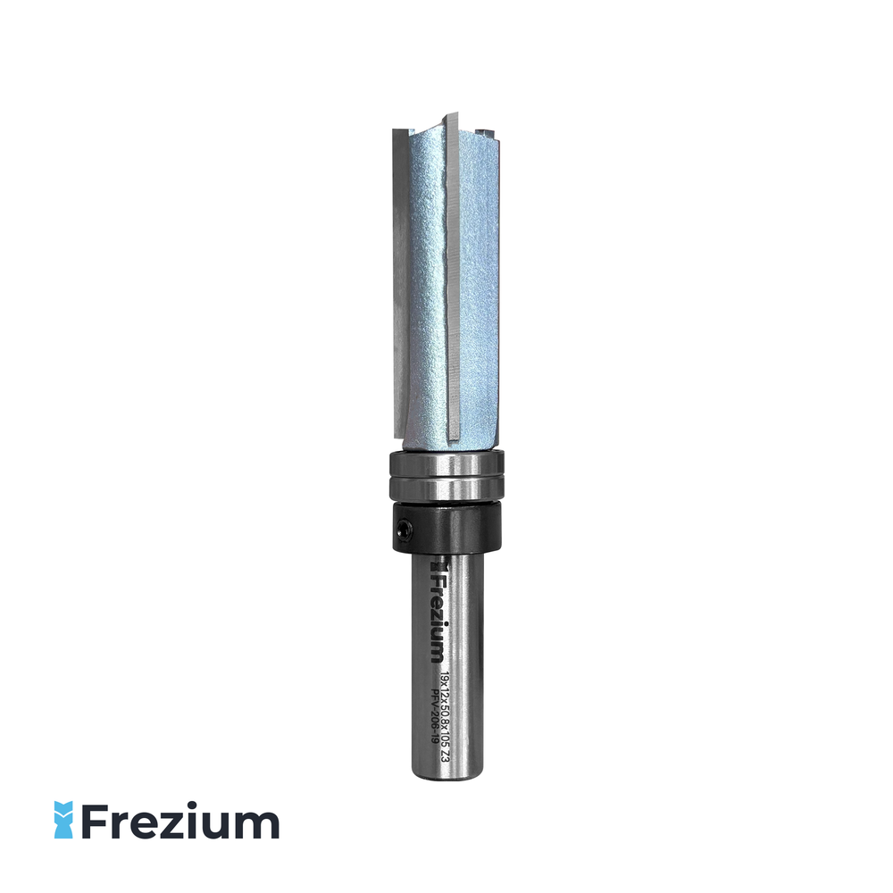 Обгонная прямая фреза по дереву с верхними подшипниками "Frezium" (19x12x50,8x105 Z3; PFV-206-19) Обгонная прямая фреза по дереву с верхними подшипниками "Frezium" (19x12x50,8x105 Z3; PFV-206-19)