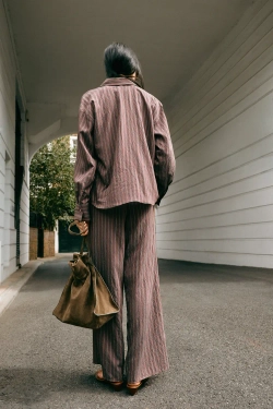 ZARA РУБАШКА В ПОЛОСКУ, КОРИЧНЕВЫЙ/ЭКРЮ