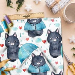 Ткань Ниагара Софт мультяшные коты под дождем