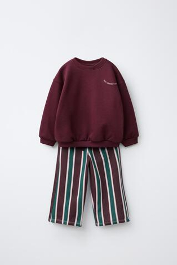 ZARA КОМПЛЕКТ ИЗ ТОЛСТОВКИ И БРЮК WIDE LEG, БУРГУНДИ