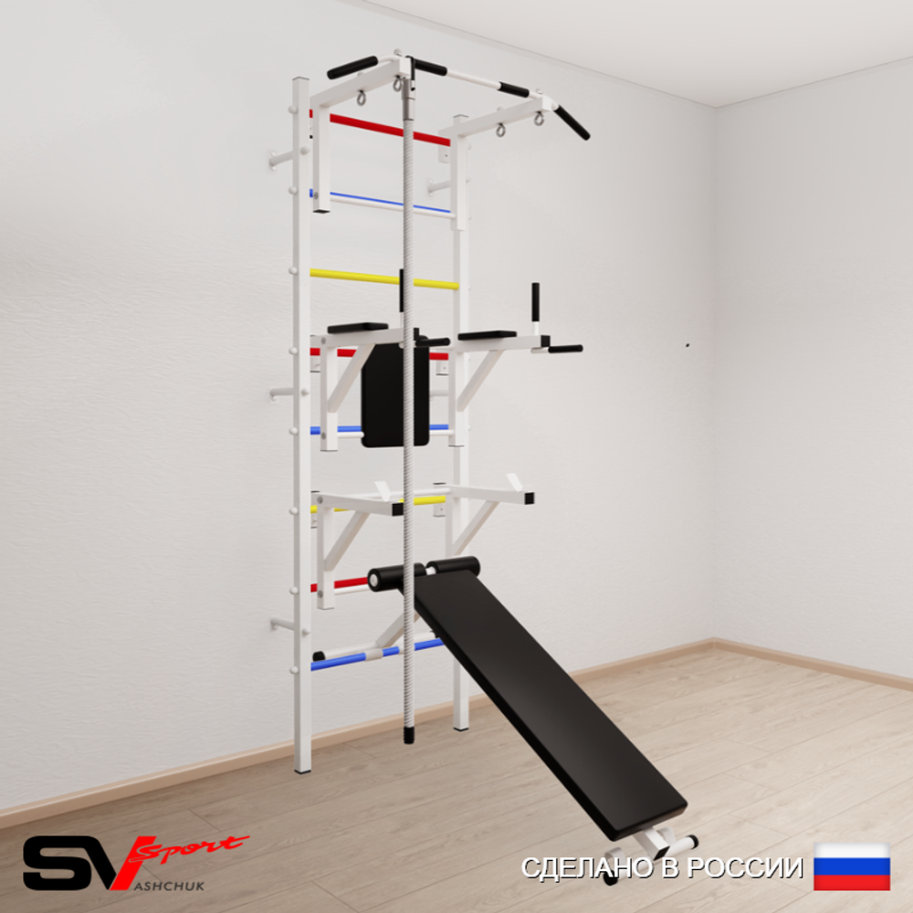 Шведская стенка Sv Sport усиленная 690 (Турник стандарт/Брусья/Стойка/Скамья/Канат)
