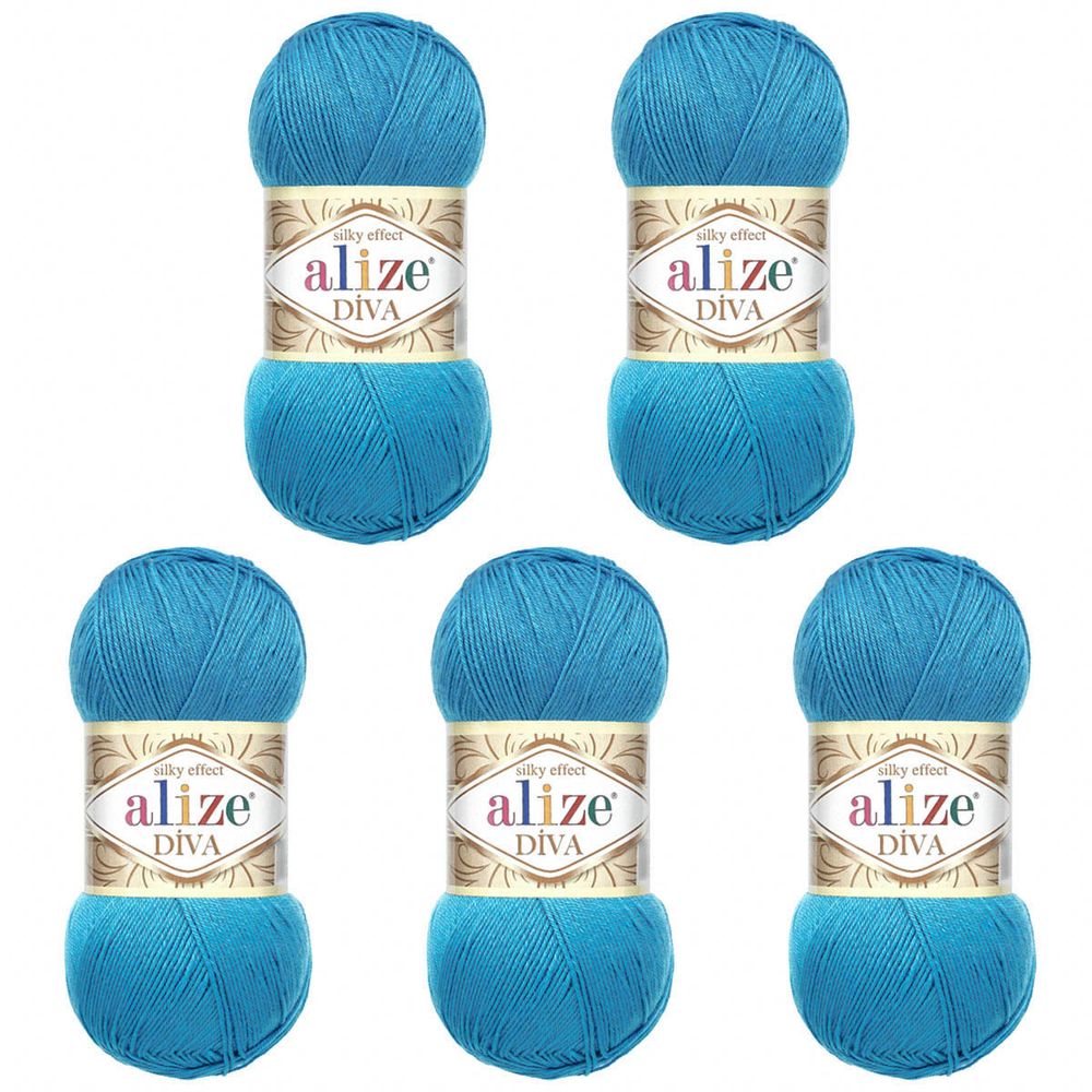 Пряжа Alize (Ализе) Diva / уп.5 мот. по 100 г, 350м, 245 голубая бирюза A