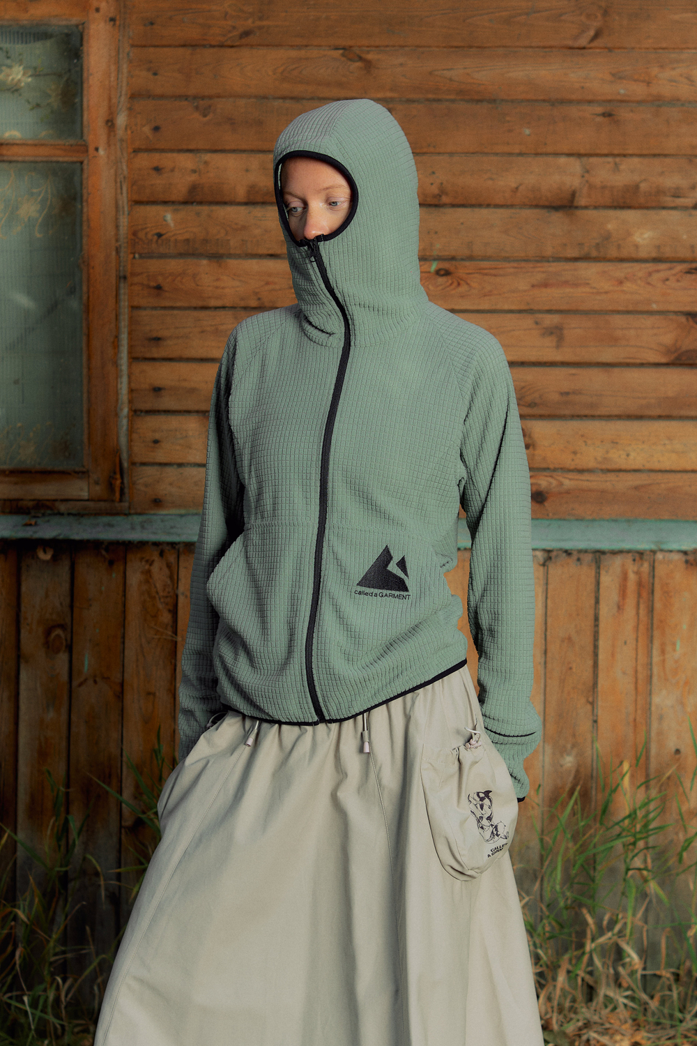 Худи Called a Garment Grid-Tex Hoodie "Olive Grey"