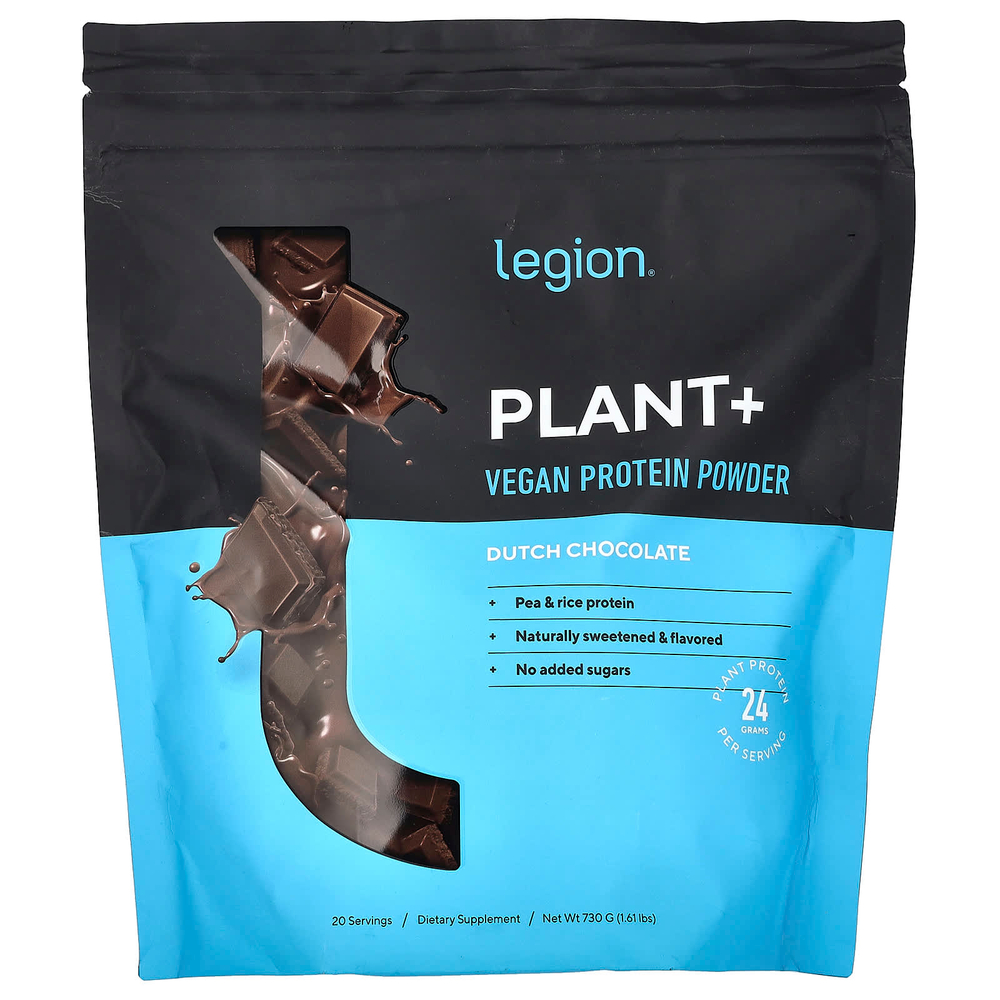 Legion Athletics, Plant +, веганский протеиновый порошок, голландский шоколад, 730 г (1,61 фунта)