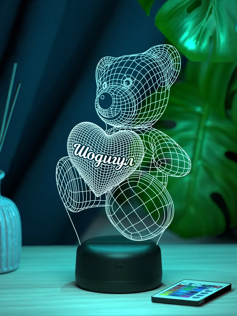 Ночник Мишка с именем Шодигул - подарок девочке