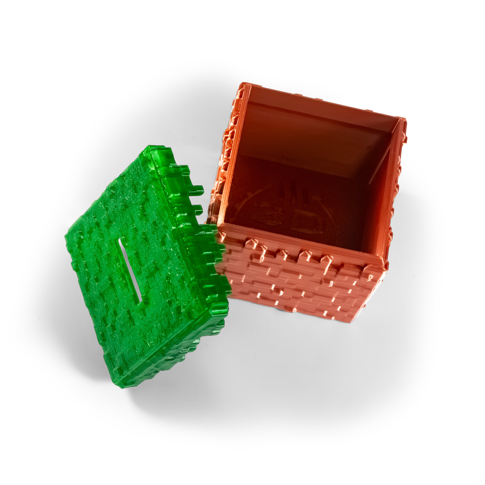 Копилка "Minecraft" Майнкрафт в виде травяного блока, 3D печать, 8х7.5х7.5см, медно-зеленый