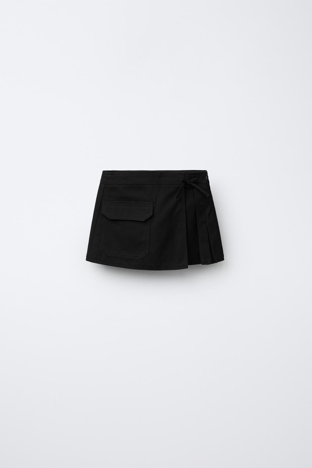 ZARA ЮБКА-ШОРТЫ С КАРМАНОМ, ЧЕРНЫЙ