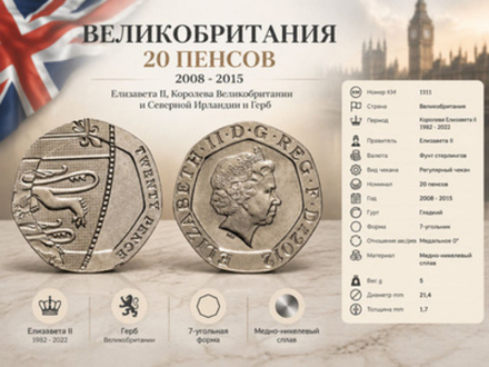 Великобритания 20 пенсов, 2012 Щит XF