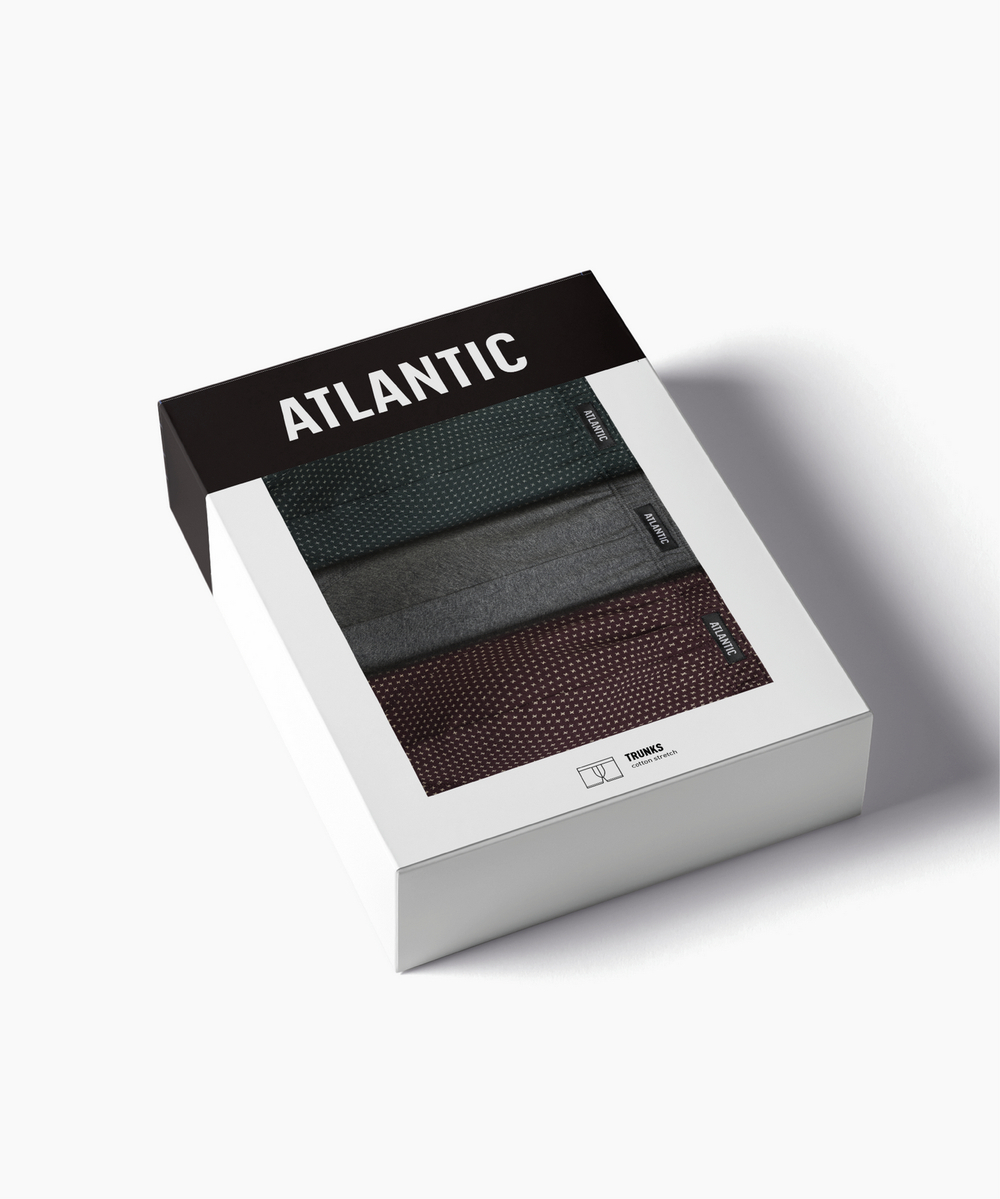 Мужские трусы шорты Atlantic, набор из 3 шт., хлопок, изумрудные + темно-серый меланж + баклажановые, 3MH-218
