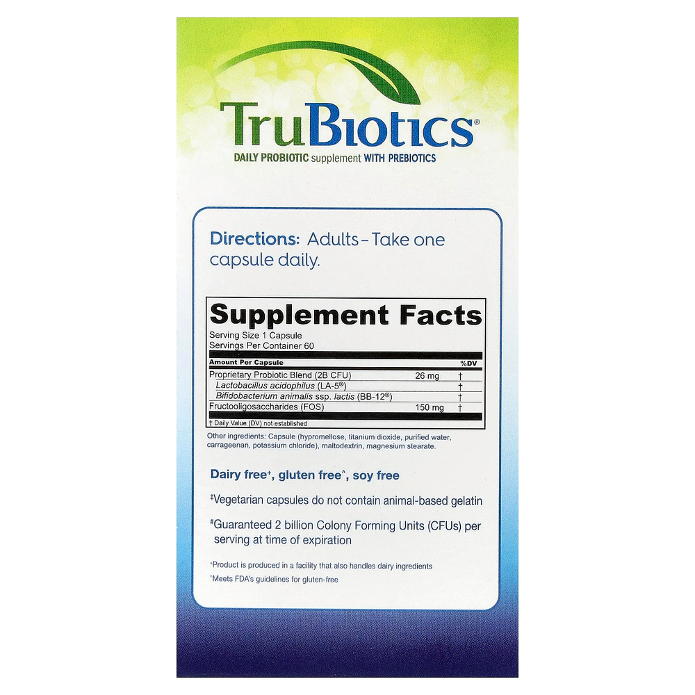 TruBiotics, Здоровье пищеварительной и иммунной систем, 60 вегетарианских капсул
