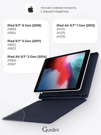 Чехол книжка для iPad 5/6 (9,7") / Air 1/2 (9,7") Gurdini Milano Series Midnight Blue