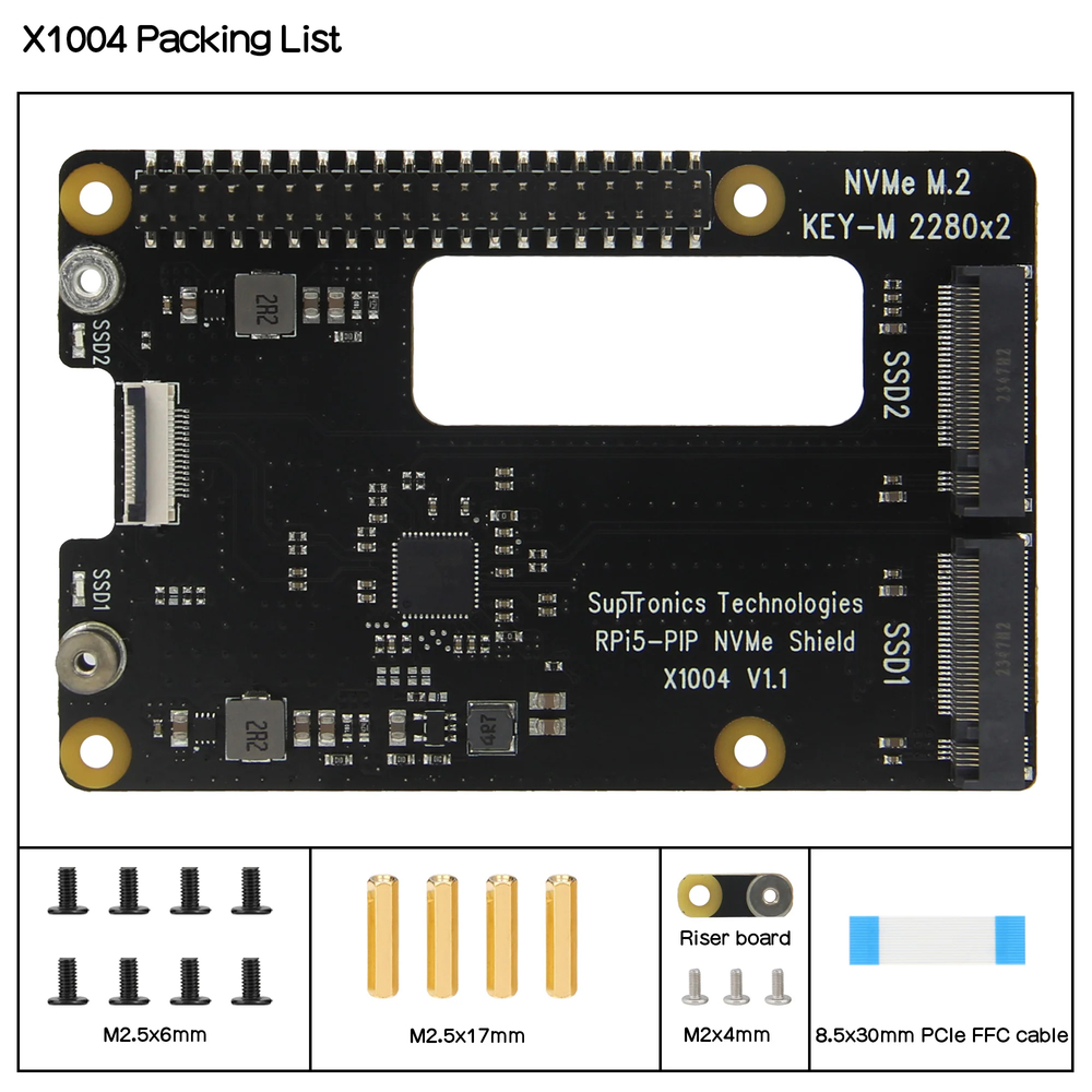 Плата расширения x1004 для Raspberry pi 5 c Pcie на 2*M.2 nvme SSD