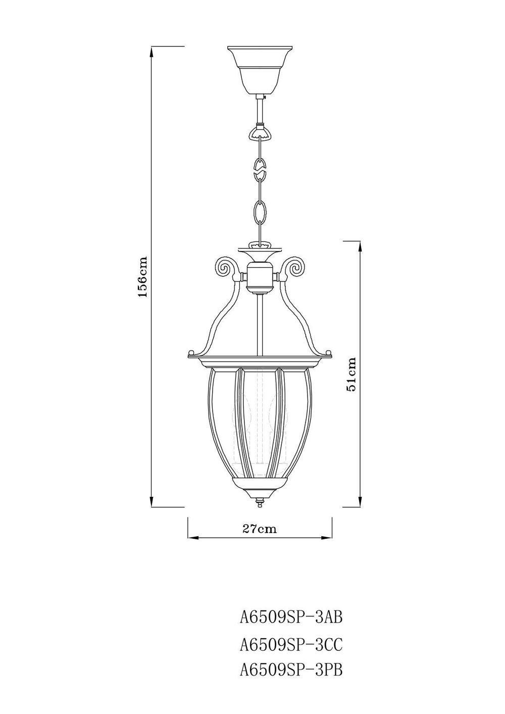 Светильник подвесной Arte Lamp Rimini A6509SP-3CC