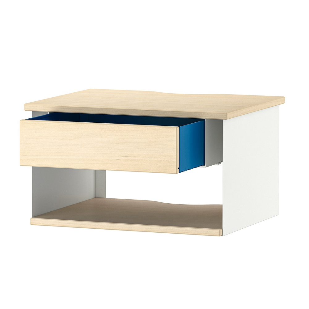 IKEA STOMSÖ  (ИКЕА СТОМСЁ)  -  Столик прикроватный настенный - имитация берёзы белый/синий 36x29x20 см