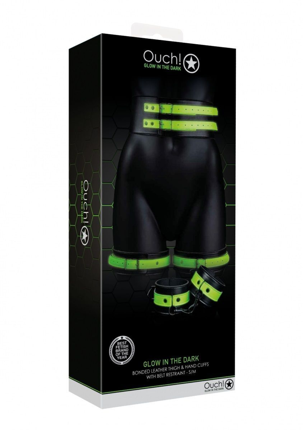Набор для бондажа Thigh Cuffs with Belt and Handcuffs - размер S-M (Размер: S-M) (Цвет: черный с зеленым)