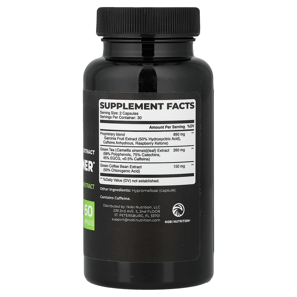 Nobi Nutrition, сжигатель жира, экстракт зеленого чая премиального качества, 60 капсул