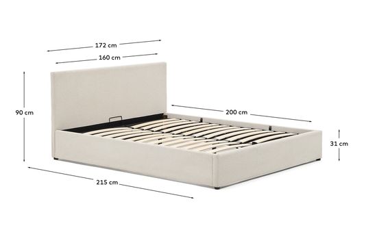 Кровать Nahiri La Forma бежевого цвета из шенилла с ящиком для хранения 160 x 200 см