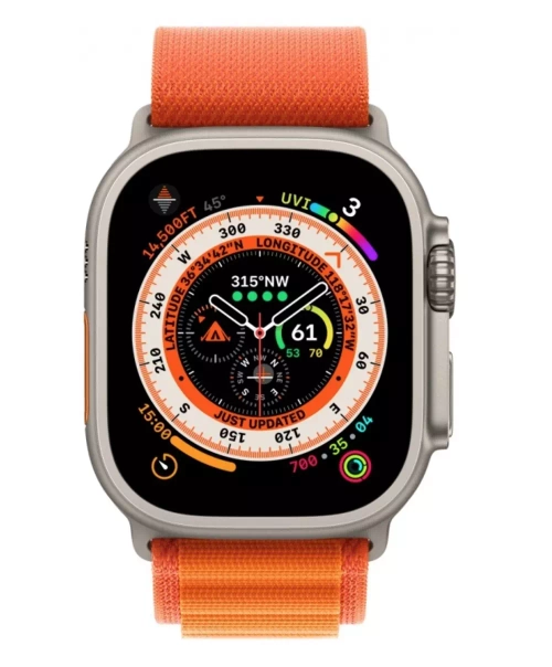 Apple Watch Ultra, 49 мм, корпус из титана, ремешок Alpine оранжевого цвета