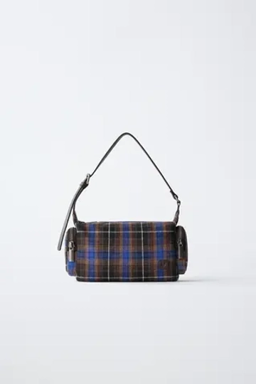 ZARA СУМКА ЧЕРЕЗ ПЛЕЧО В КЛЕТКУ, БАКЛАЖАННЫЙ