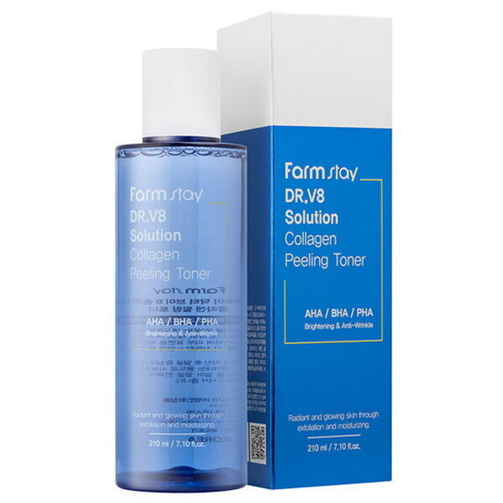 Пилинг-тонер с коллагеном FarmStay Dr-V8 Solution Collagen Peeling Toner, 210мл