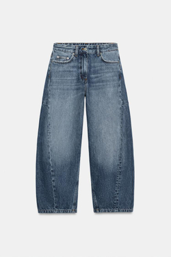 ZARA ДЖИНСЫ BALLOON ANKLE-LENGTH СО СРЕДНЕЙ ПОСАДКОЙ И ЦВЕТОЧНЫМ ПРИНТОМ — ZW COLLECTION, СИНИЙ