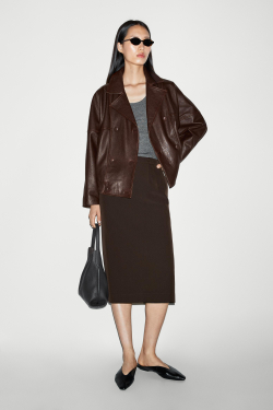 Massimo Dutti Бомбер из кожи наппа, коричневый