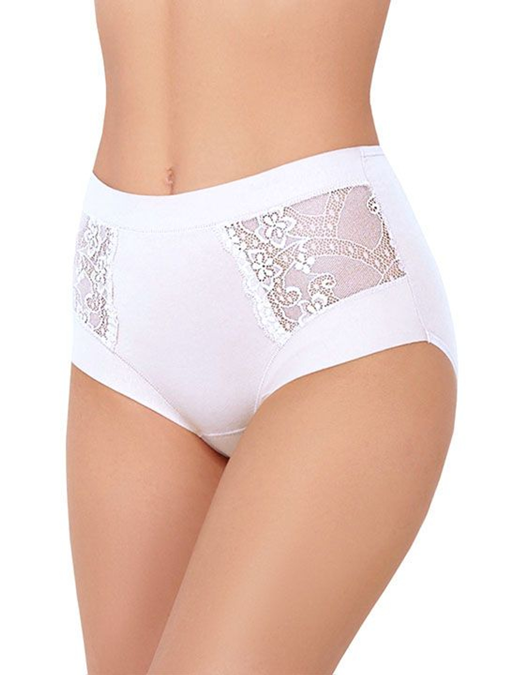 Высокие трусики Charm Cotton с кружевными вставками (Размер: XXL) (Цвет: белый)