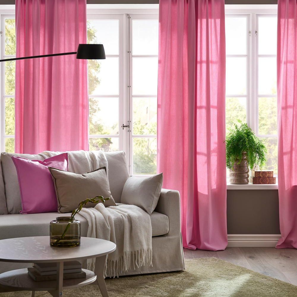 IKEA GINSTMOTT  (ИКЕА ГИНСТМОТТ)  -  Штора, 2 шт - розовый/на ленте 145x300 см