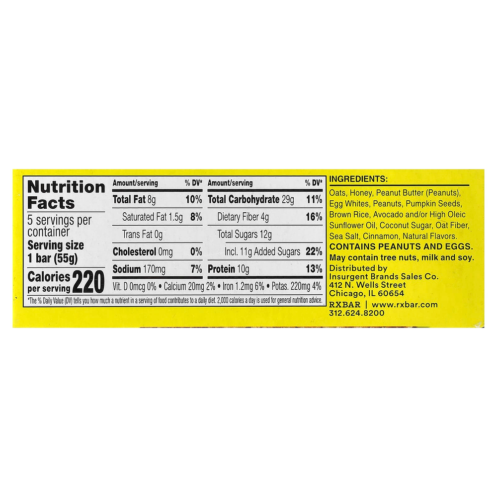RXBAR, батончик с ореховой пастой и овсянкой, мед, корица и арахисовая паста, 5 батончиков по 55 г (1,9 унции)