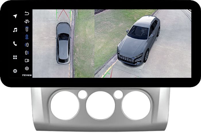 Магнитола для Ford Focus 2 2004-2011 (кондиционер, рамка серебро) - Teyes LUX ONE 360 монитор 12.3" 2K QLED на Android 10, Быстрая, CarPlay, 4G SIM-слот, 4 камеры в комплекте