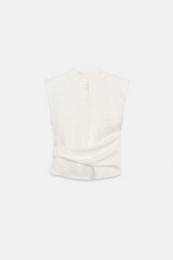 ZARA АТЛАСНЫЙ ТОП С ПОДПЛЕЧНИКАМИ И УЗЛОМ, ЭКРЮ