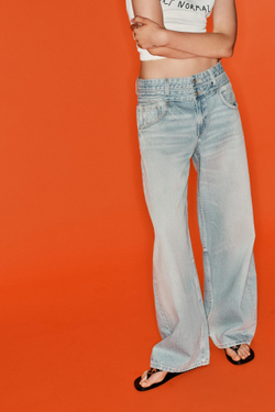 ZARA ДЖИНСЫ TRF ПРЯМОГО КРОЯ С ДВОЙНЫМ ПОЯСОМ И СРЕДНЕЙ ПОСАДКОЙ, ГОЛУБОЙ