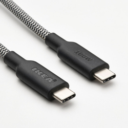 IKEA RUNDHULT  (ИКЕА РУНДХУЛТ)  -  Кабель USB-C - USB-C - чёрный/белый 1,5 м/100 Вт